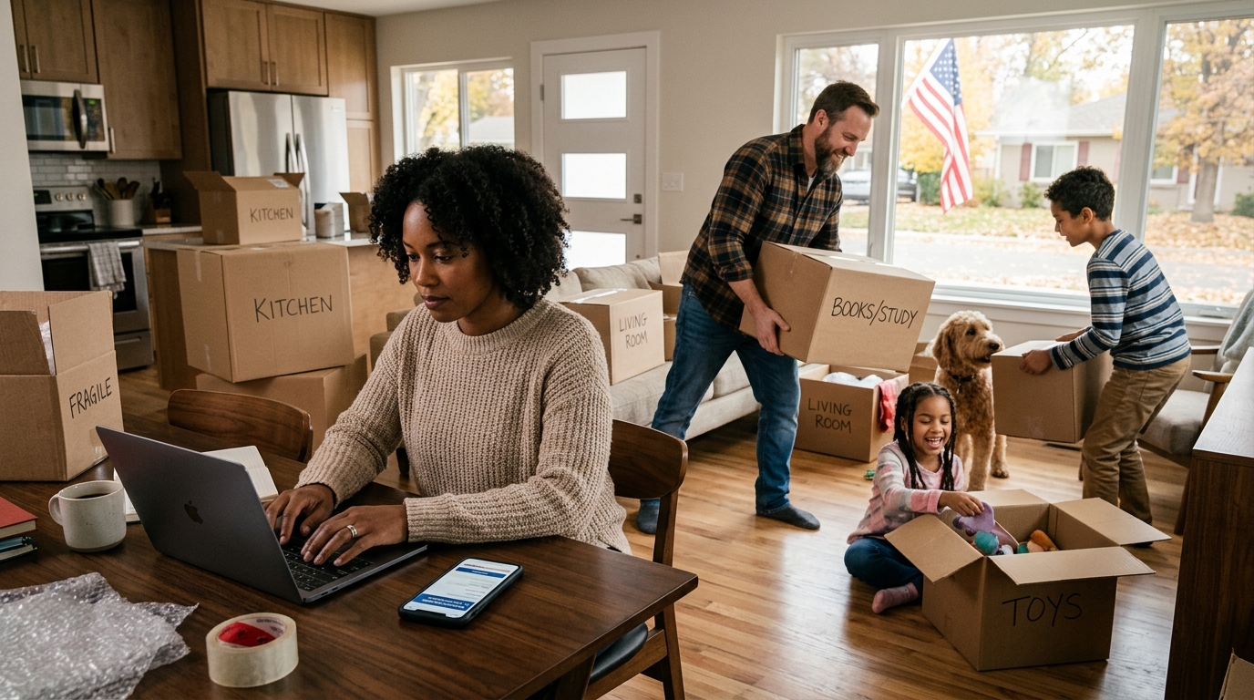 Can I Vote If I Moved? The 2026 U.S. Guide: Family_unpacking_boxes_in_home_