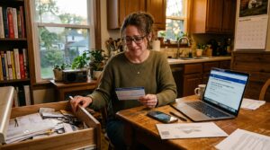 American voter checking registration after losing a voter registration card.