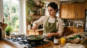Woman_preparing_spinach_and_lentils_